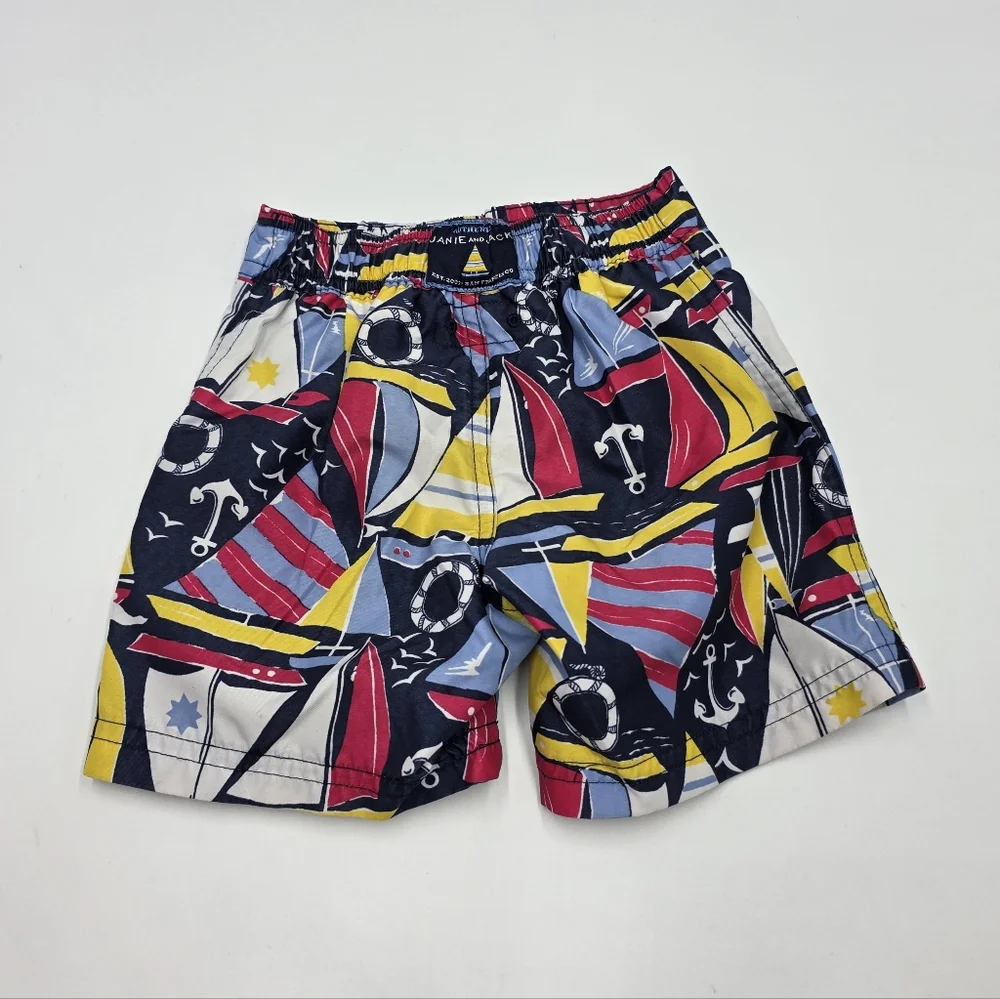 Janie and Jack baby boy sailboat print swim trunks size 6-12 months